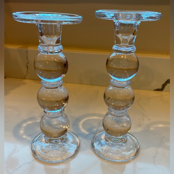 Other - EUC Clear Glass Pillar & Taper Candle Holders, Set of 2